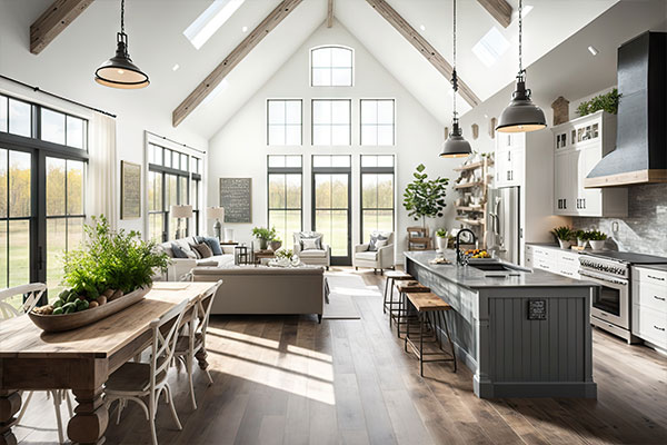 Sunlight streaming through large windows