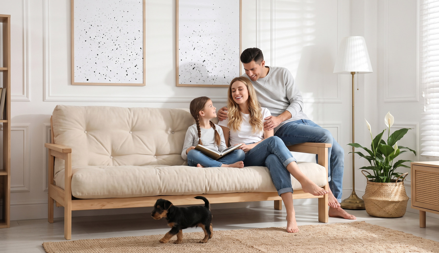 Family relaxing together at home in a Dream Builders USA new build