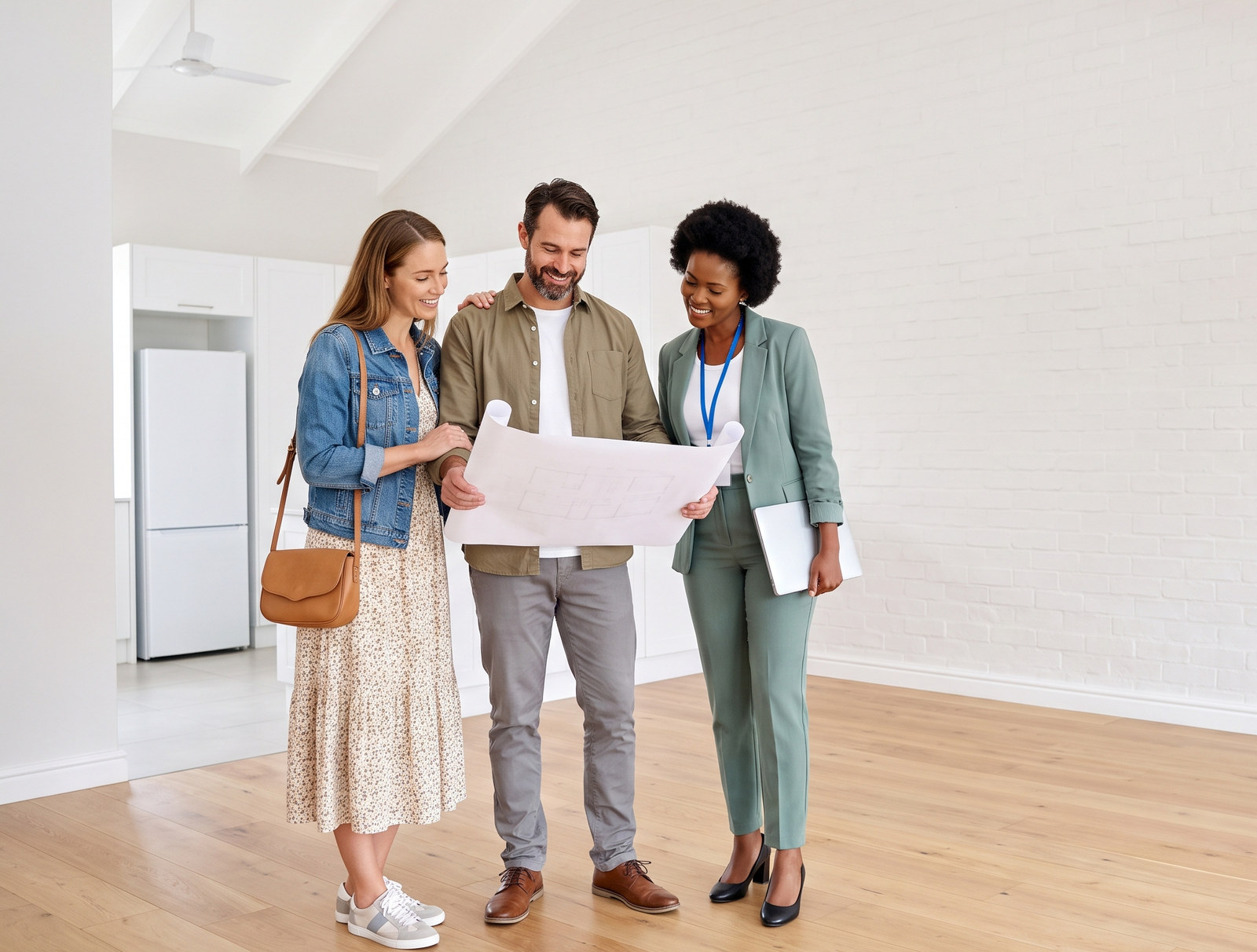 Homeowners reviewing plans with the build team inside a new home