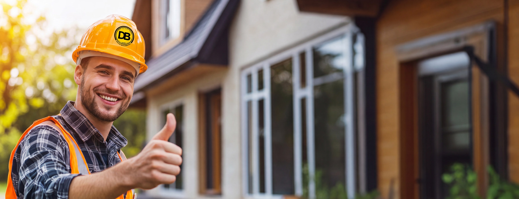 Dream Builders USA site foreman giving a thumbs up outside a new build